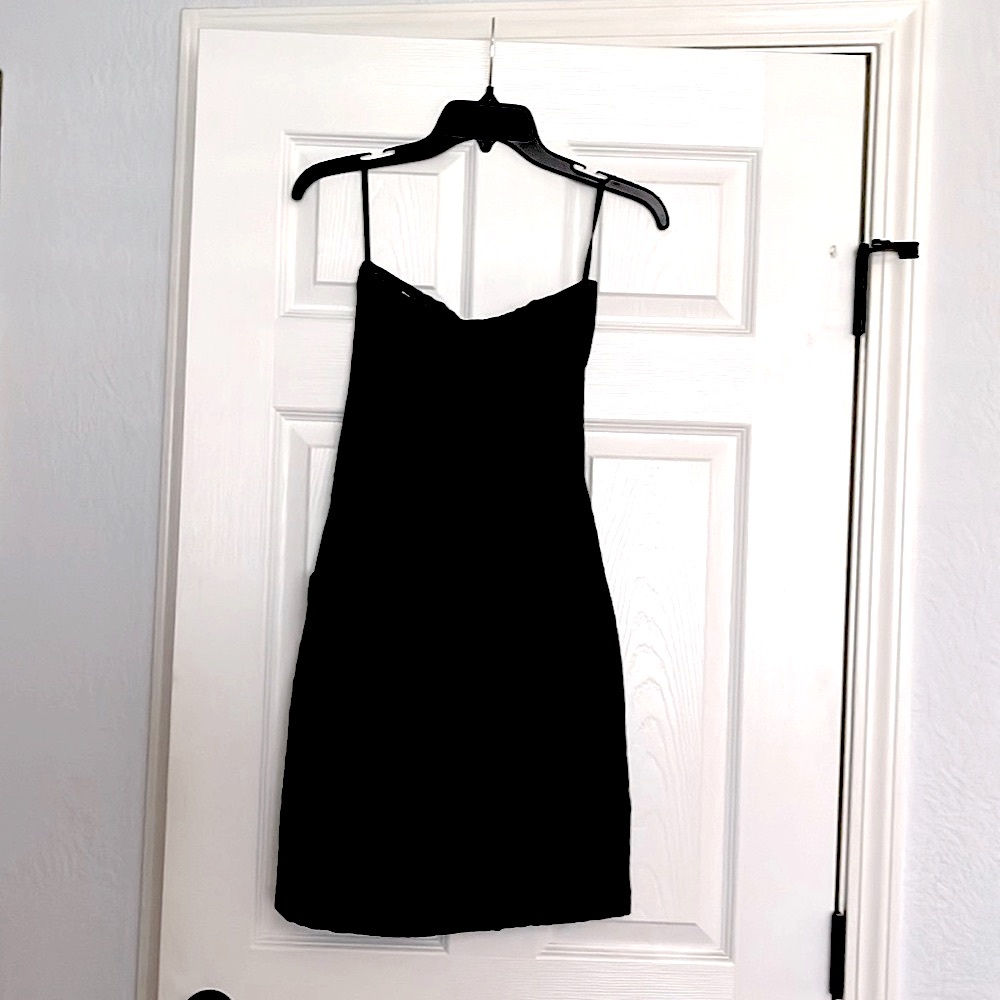 Weston Wear strapless dress in a dark gray and black cheetah print